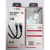 Кабель в обплетке ZPX ZX-82 USB – Lightning с поддержкой быстрой зарядки 2.4A