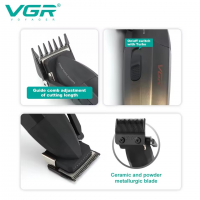 Аккумуляторная машинка для стрижки VGR V-003, 6 насадок, TURBO режим, керамическое лезвие, LED дисплей