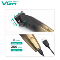 Аккумуляторная машинка для стрижки VGR V-003, 6 насадок, TURBO режим, керамическое лезвие, LED дисплей