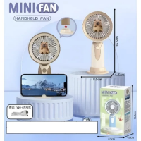 Мини-вентилятор HK59-15C с держателем для телефона, 3 режима, зарядка Type-C