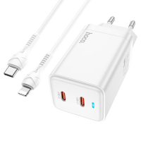 Сетевое зарядное устройство Hoco N23 GaN 65W, 2 порта, кабель Type-C to Lightning 1 м
