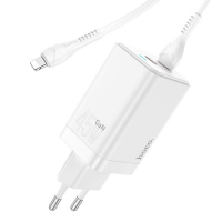 Сетевое зарядное устройство Hoco N23 GaN 65W, 2 порта, кабель Type-C to Lightning 1 м
