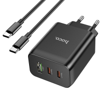 Сетевое зарядное устройство Hoco N18 GaN 65W, 3 порта, кабель Type-C to Type-C