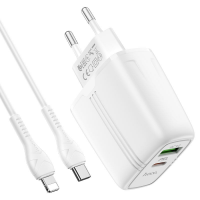Сетевое зарядное устройство Hoco N11, PD 20W + QC3.0, 2 порта, кабель Type-C to Lightning 1 м