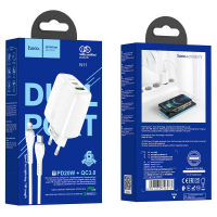 Сетевое зарядное устройство Hoco N11, PD 20W + QC3.0, 2 порта, кабель Type-C to Lightning 1 м