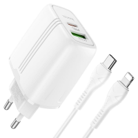 Сетевое зарядное устройство Hoco N11, PD 20W + QC3.0, 2 порта, кабель Type-C to Lightning 1 м