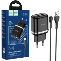 Сетевое зарядное устройство Hoco N4, 2 порта USB, 2.4A, с кабелем Lightning