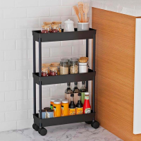 Этажерка STORAGE RACK 3 уровня, с колёсиками, чёрная, 61×40×26 см