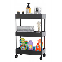 Этажерка STORAGE RACK 3 уровня, с колёсиками, чёрная, 61×40×26 см