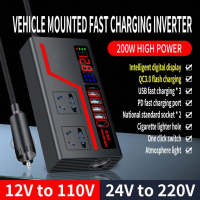 Автомобильный инвертор Multi-function Vehicle Inverter 12V/24V с дисплеем, 2 розетками, 4 USB и Type-C