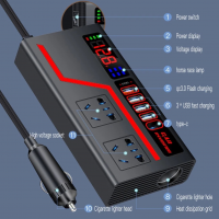 Автомобильный инвертор Multi-function Vehicle Inverter 12V/24V с дисплеем, 2 розетками, 4 USB и Type-C