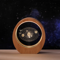 Ночник с кристаллом «Солнечная система» на деревянной подставке с LED-подсветкой 8×8