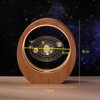 Ночник с кристаллом «Солнечная система» на деревянной подставке с LED-подсветкой 8×8