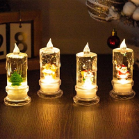 Ночник «Рождественская свеча с фигурками» (14 см, LED Crystal Candle)