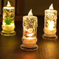 Ночник «Рождественская свеча с фигурками» (14 см, LED Crystal Candle)