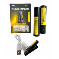 Аккумуляторные батарейки Plus Minus AAA 600 mWh, 2 шт с кабелем Type-C (ВОТ-18/PLUS-18) Аккумуляторные батарейки Plus Minus AAA 600 mWh, 2 шт с кабелем Type-C (ВОТ-18/PLUS-18)