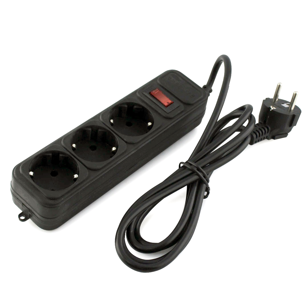 Сетевой фильтр SP3, 3 розетки, 1.8 м, черный/белый Сетевой фильтр SP3, 3 розетки, 1.8 м, черный/белый