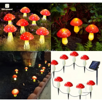 Гирлянда декоративная «Мухоморы», влагостойкая, жёлтый свет, 8 режимов, от солнечной батареи Гирлянда декоративная «Мухоморы», влагостойкая, жёлтый свет, 8 режимов, от солнечной батареи