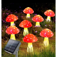 Гирлянда декоративная «Мухоморы», влагостойкая, жёлтый свет, 8 режимов, от солнечной батареи