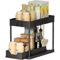 Органайзер для кухни и ванной, двухъярусный, с выдвижными корзинами и крючками