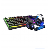 Игровая Клавиатура Gaming 4 в 1 - клавиатура, мышка, наушники с микрофоном, коврик, с подсветкой