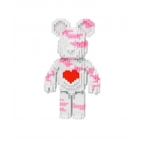 Конструктор Magic Blocks 9065 в виде Мишки Bearbrick “Сердце” (На 3031 деталей и Высотой 40.5 см) Бело-Розовый