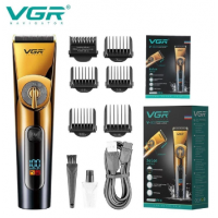 Машинка для стрижки волос и бороды профессиональная аккумуляторная с насадками с дисплеем VGR-663