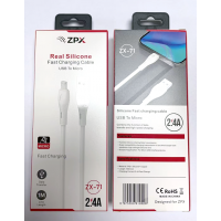 Кабель для зарядки ZPX ZX-71 USB–Micro, силиконовый, 2.4A, 1 м