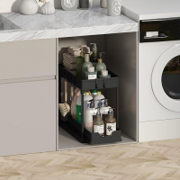 Органайзер для кухни и ванной, двухъярусный, с выдвижными корзинами и крючками