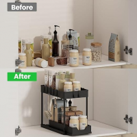 Органайзер для кухни и ванной, двухъярусный, с выдвижными корзинами и крючками