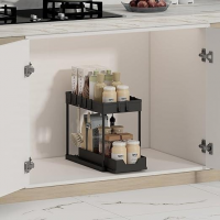 Органайзер для кухни и ванной, двухъярусный, с выдвижными корзинами и крючками