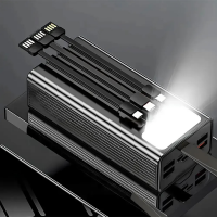 Power Bank 40000 mAh, 4 выхода, 3 встроенных кабеля, фонарик, дисплей