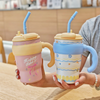 Термочашка с трубочкой FXD-7701, 680 мл, с ручкой