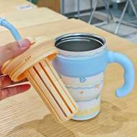 Термочашка с трубочкой FXD-7701, 680 мл, с ручкой