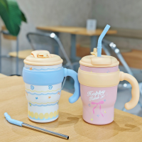 Термочашка с трубочкой FXD-7701, 680 мл, с ручкой