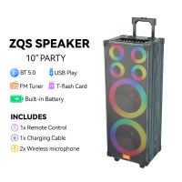 Колонка акустическая ZQS9011L, 2×30 Вт, 2*10", с 2 беспроводными микрофонами Колонка акустическая ZQS9011L, 2×30 Вт, 2*10", с 2 беспроводными микрофонами