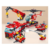 Конструктор «Пожарная машина с прицепами + 5 прицепов с креплением», 659007, 646 деталей