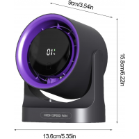 Вентилятор настольный/подвесной Desktop High-Speed Fan BY-001, аккумуляторный,  дисплей