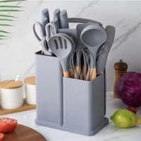 Набор кухонных принадлежностей Kitchenware Set 19 в 1 с ножами, ножницами и доской на подставке