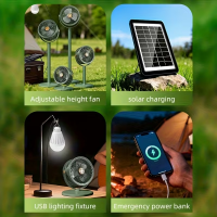 Вентилятор 4 в 1 Solar Floor Fan S39, 4000 мАч, солнечнечная панель, лампа,  5 скоростей