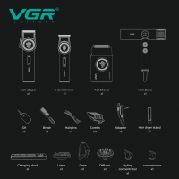 Машинка для стрижки VGR Stepless Pro 4 in 1, набор (машинка, триммер, электробритва, фен)