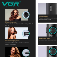 Фен для волосся VGR V‑401 Black, 1900 Вт