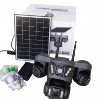 Камера видеонаблюдения на 3 линзы, 4G, с солнечной панелью, поворотная, до 5 Мп Камера видеонаблюдения на 3 линзы, 4G, с солнечной панелью, поворотная, до 5 Мп