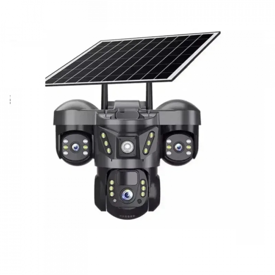 Камера видеонаблюдения на 3 линзы, 4G, с солнечной панелью, поворотная, до 5 Мп Камера видеонаблюдения на 3 линзы, 4G, с солнечной панелью, поворотная, до 5 Мп