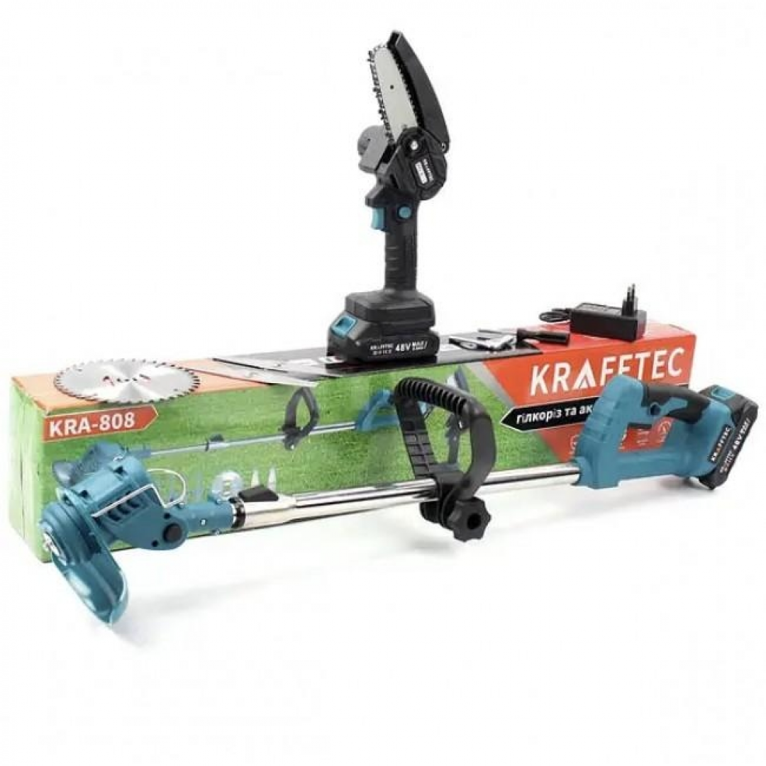 Набор садовый 2 в 1 Krafftec KRA-808, аккумуляторный триммер и кусторез, 48В Набор садовый 2 в 1 Krafftec KRA-808, аккумуляторный триммер и кусторез, 48В