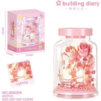 Конструктор «Розовые цветы и мишка за пианино», 866054, с подсветкой, 447 деталей