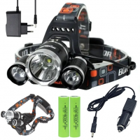 Налобный фонарь RJ 3000, T6+2LM, 4 режима, 2×18650