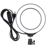 Кольцевая лампа JY-2477, 8" (20 см), LED, 3 режима света, USB, крепление для штатива и телефона