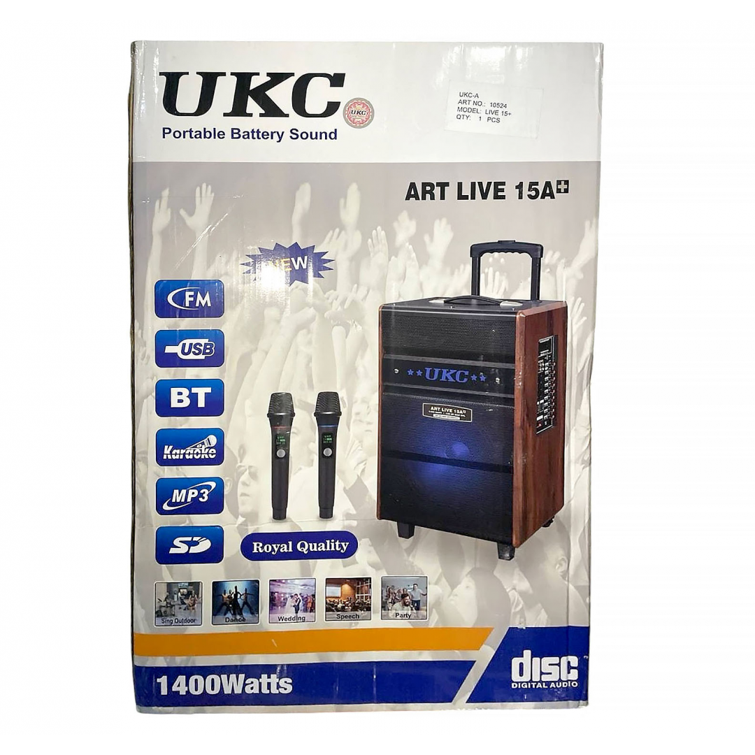 Портативная колонка LIVE 15A, Bluetooth, USB, FM, караоке, 1400W Портативная колонка LIVE 15A, Bluetooth, USB, FM, караоке, 1400W