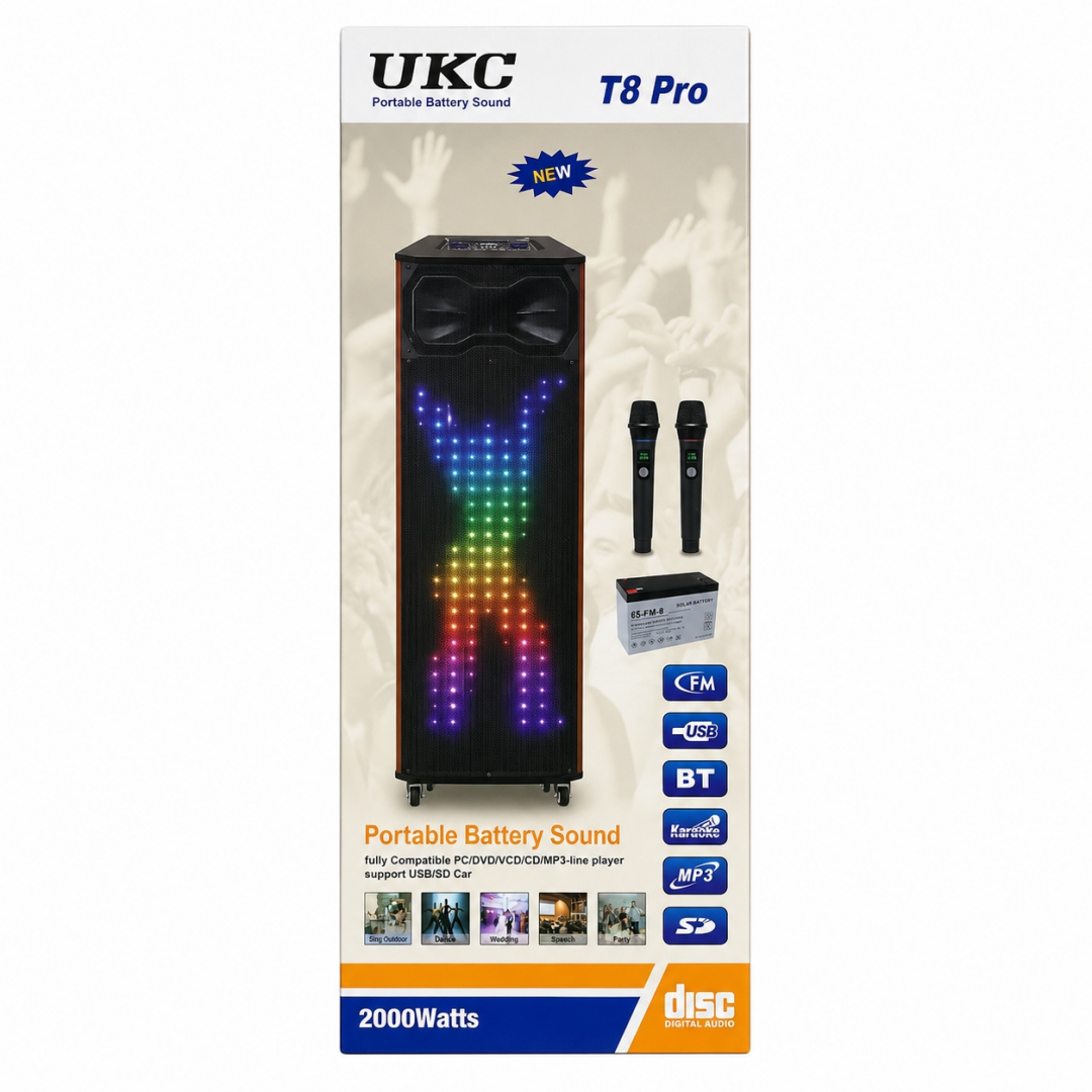 Портативная колонка T8 Pro, Bluetooth, USB, FM, караоке, до 2000W Портативная колонка T8 Pro, Bluetooth, USB, FM, караоке, до 2000W